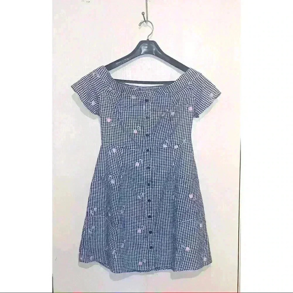 Flower Shop Gingham Off Shoulder Mini Dress - Picture 1 of 4